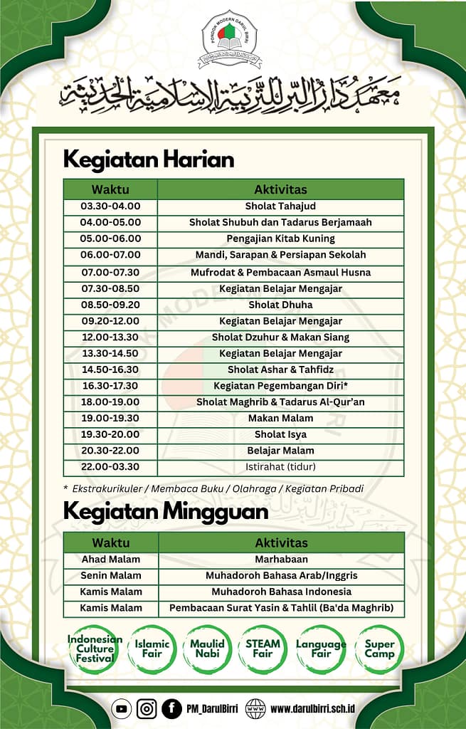jadwal kegiatan pondok pesantren